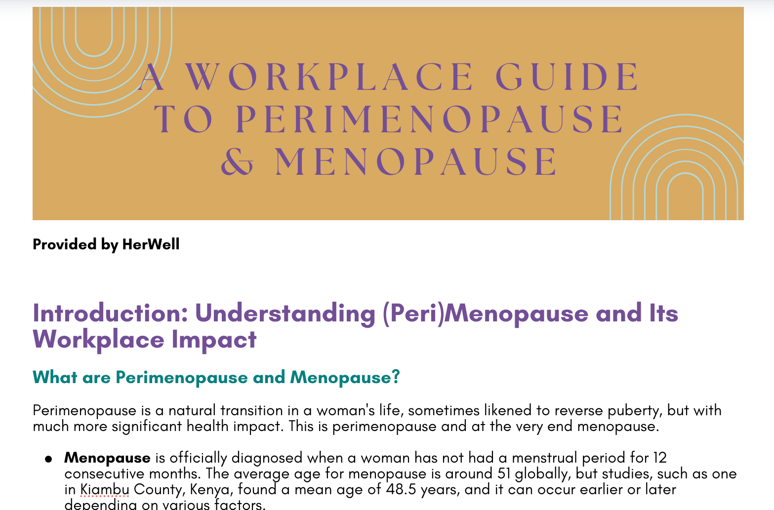 Picture of the first page of a perimenopause and menopause health policy for the workplace