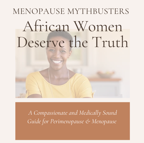 Smiling African woman in a yellow top with the text “African Women Deserve the Truth – A Guide for Perimenopause & Menopause”